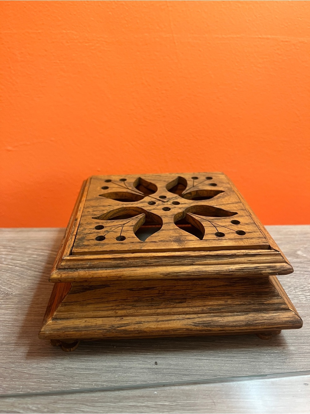 Carved Wooden Decorative potpourri Box in Warm Honey-Brown